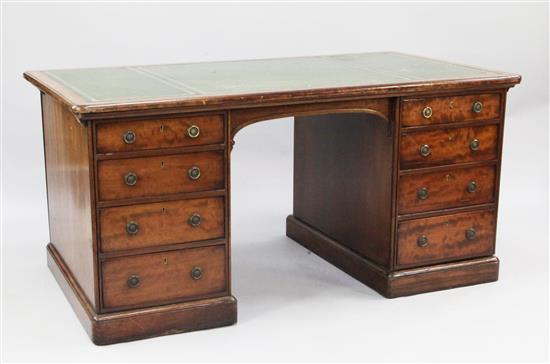 A Victorian mahogany pedestal partners desk, 5ft x 2ft 9in.